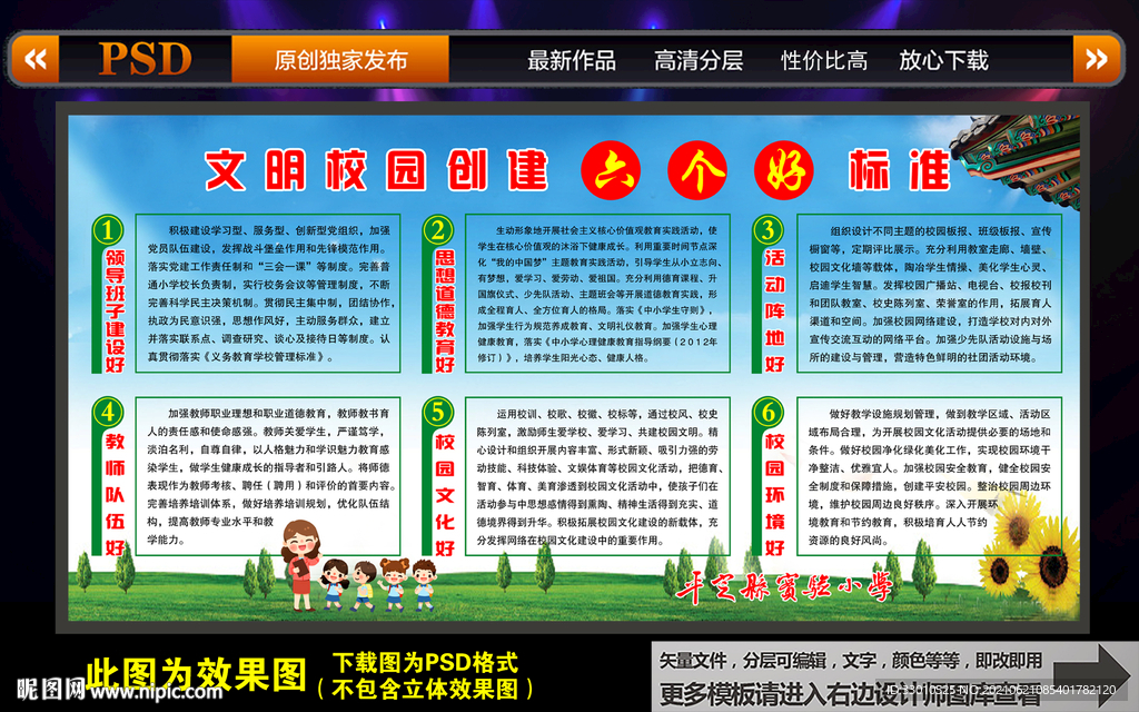 创建文明校园六个好标准宣传栏