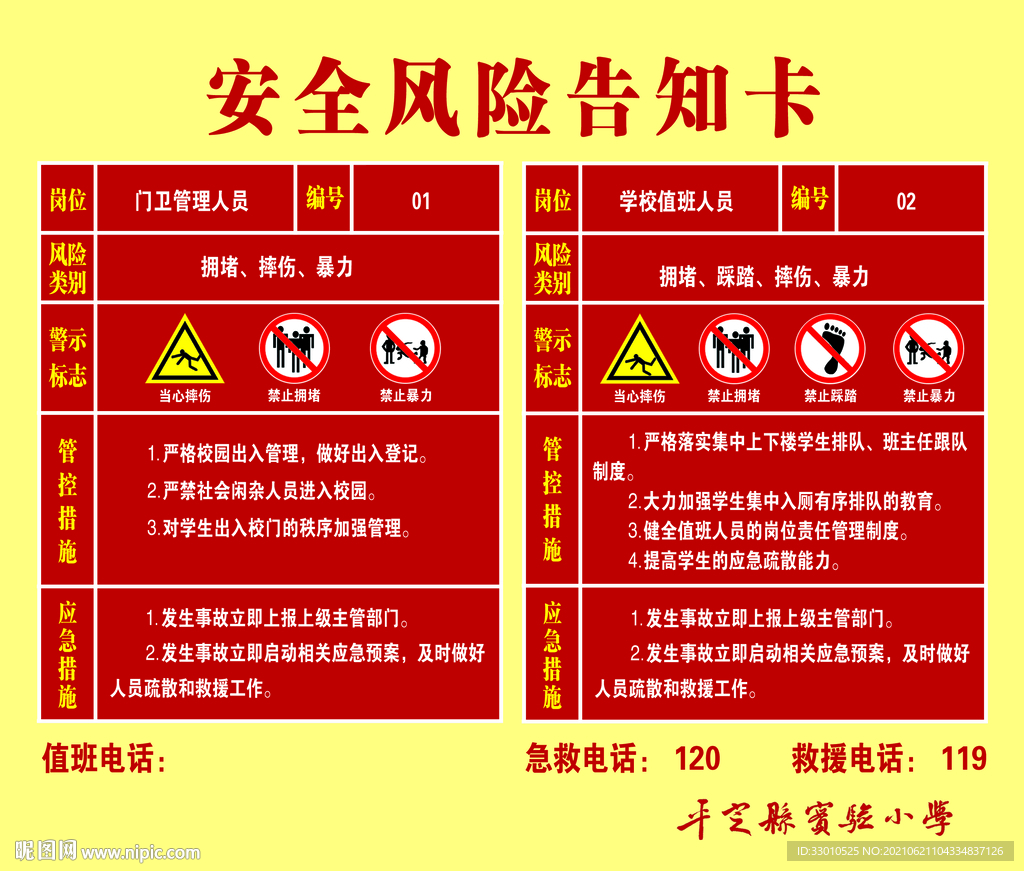 学校安全风险告知卡