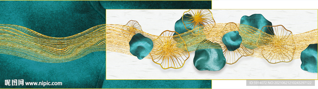 装饰画 抽象线条 荷花