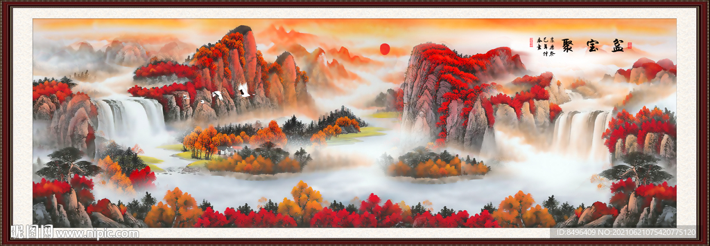 聚宝盆水墨画