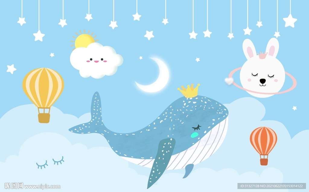 儿童可爱星星海豚背景墙