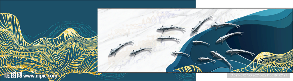 装饰画 抽象线条画 小鱼