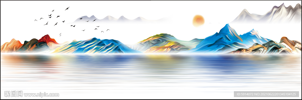 装饰画 新中式 奢华山水画