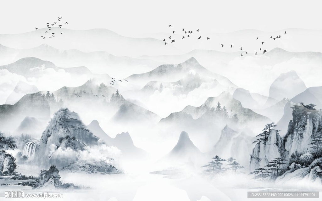 石纹爵士白新中式电视背景墙