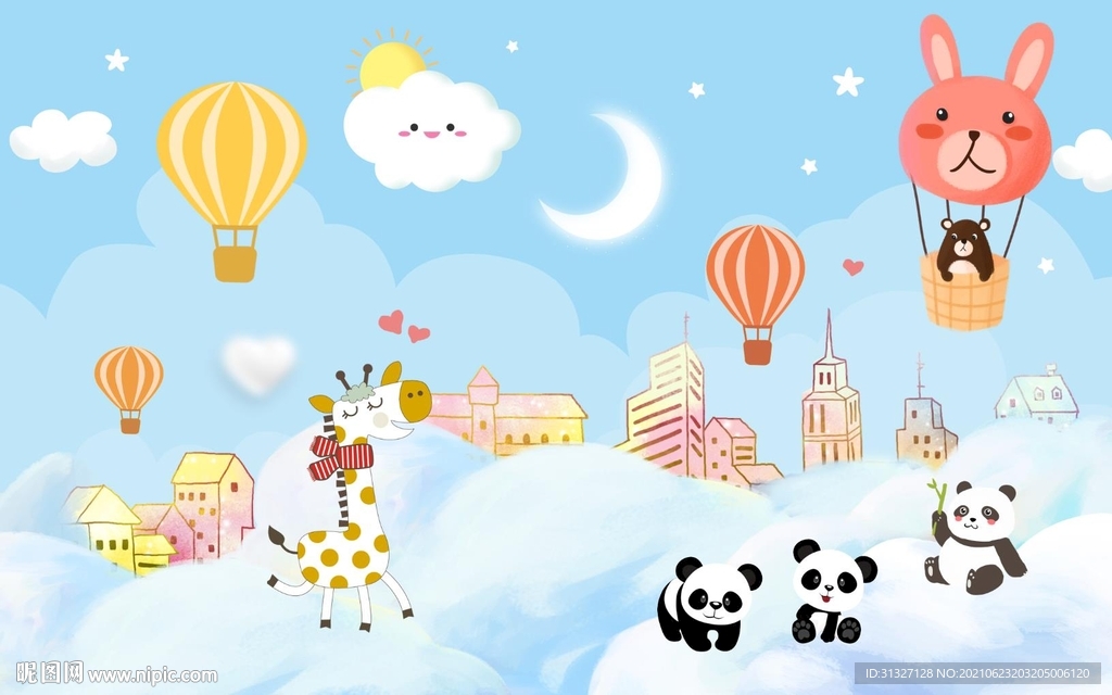 卡通美丽天空云朵背景墙