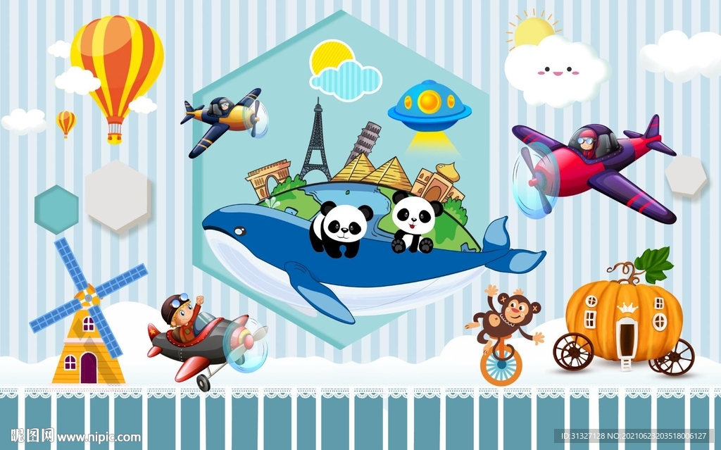 卡通3D立体创意背景墙