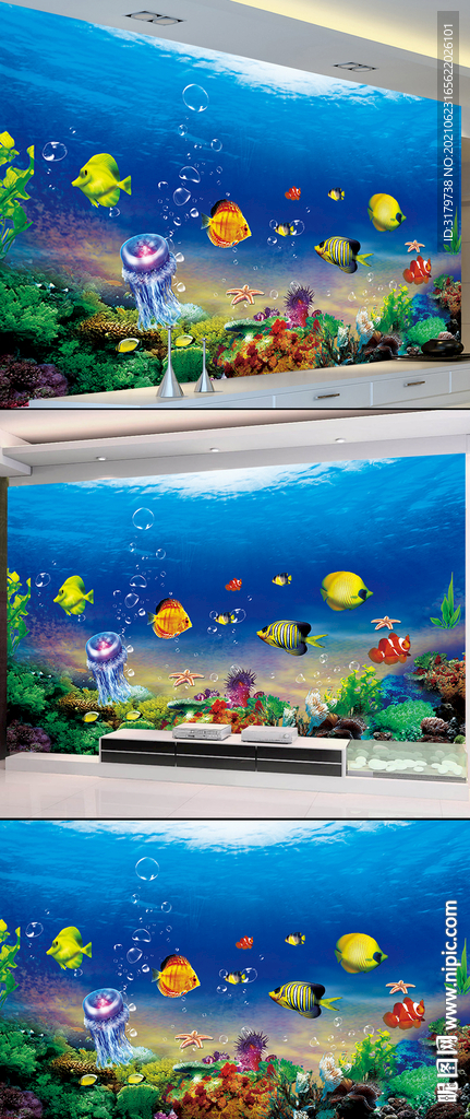 海洋天堂儿童海鱼电视背景墙