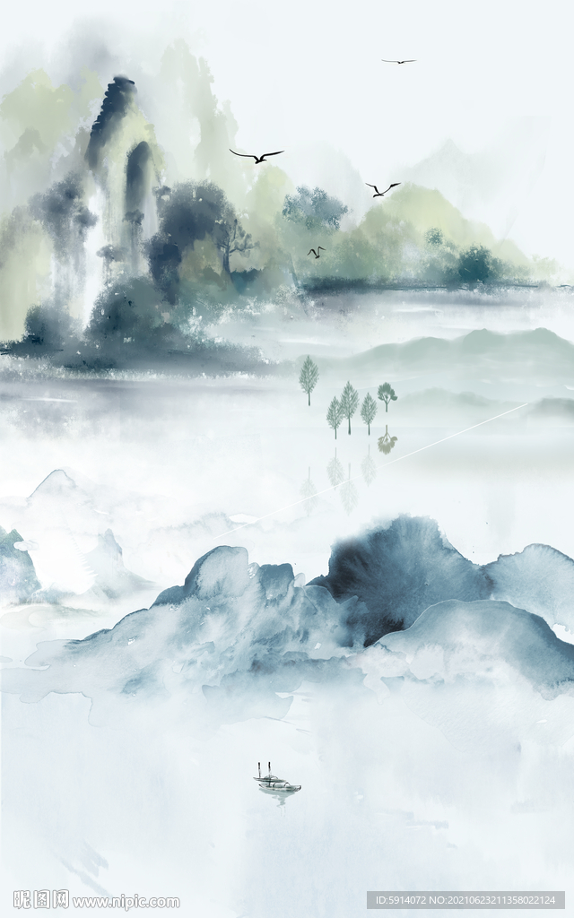 装饰画 抽象水墨山水画 新中式