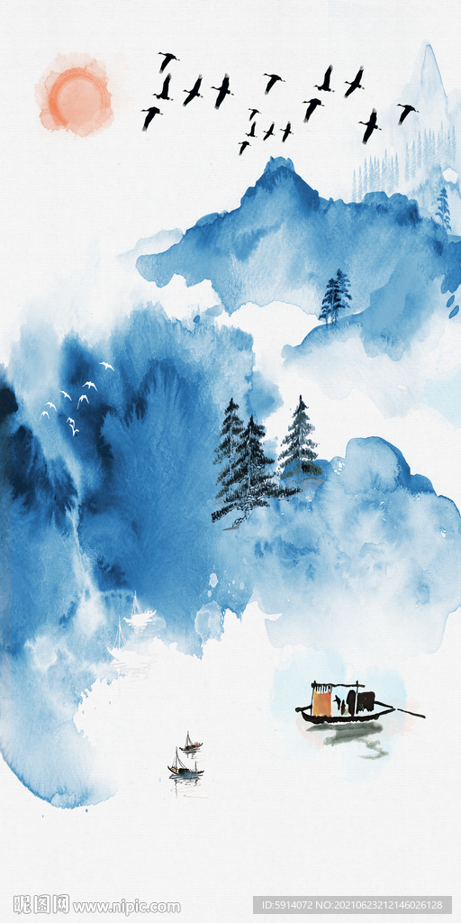 装饰画 抽象水墨山水画 新中式