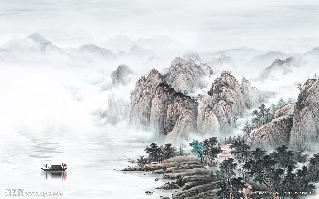 国画山水背景墙