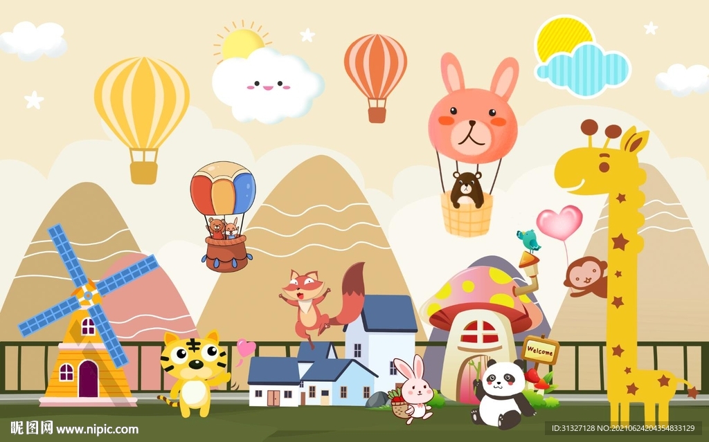 儿童可爱小鹿风景背景墙