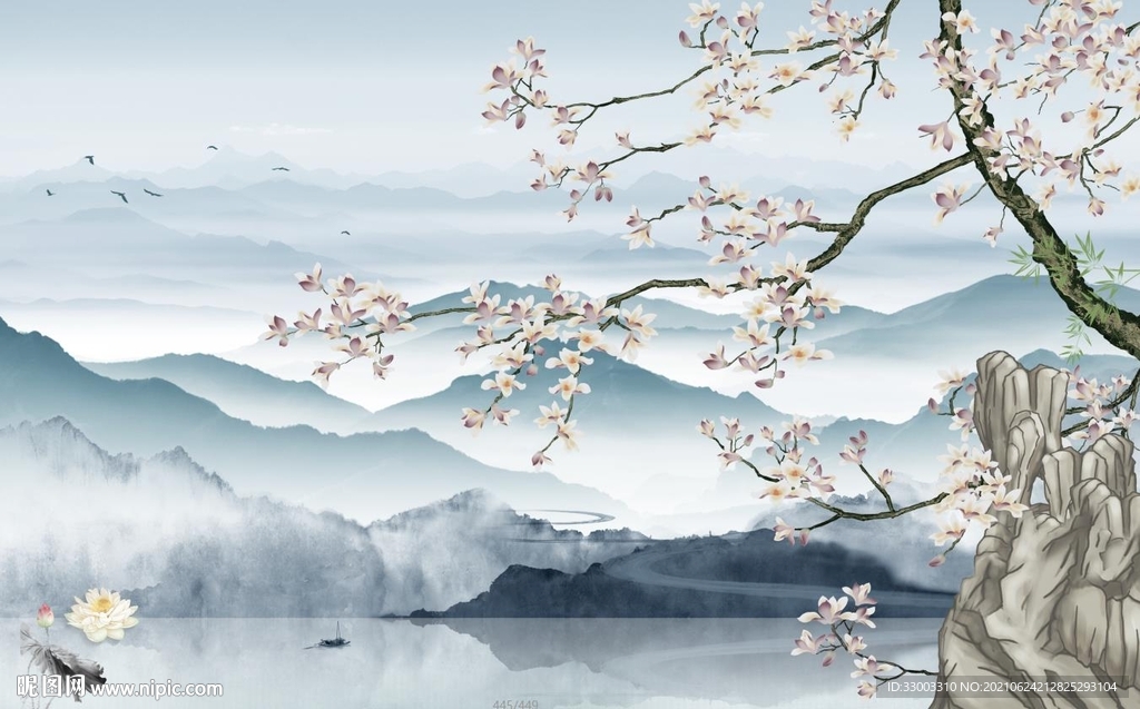 新中式山水背景墙