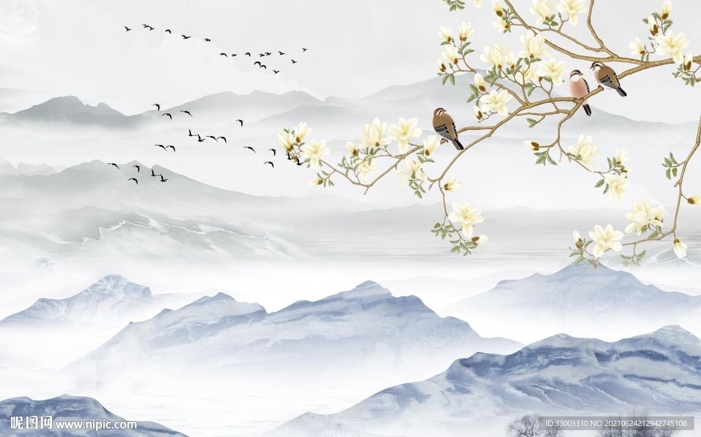 新中式山水背景墙