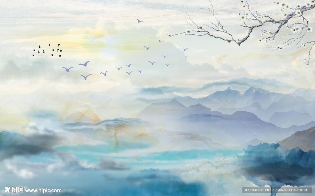 新中式山水背景墙