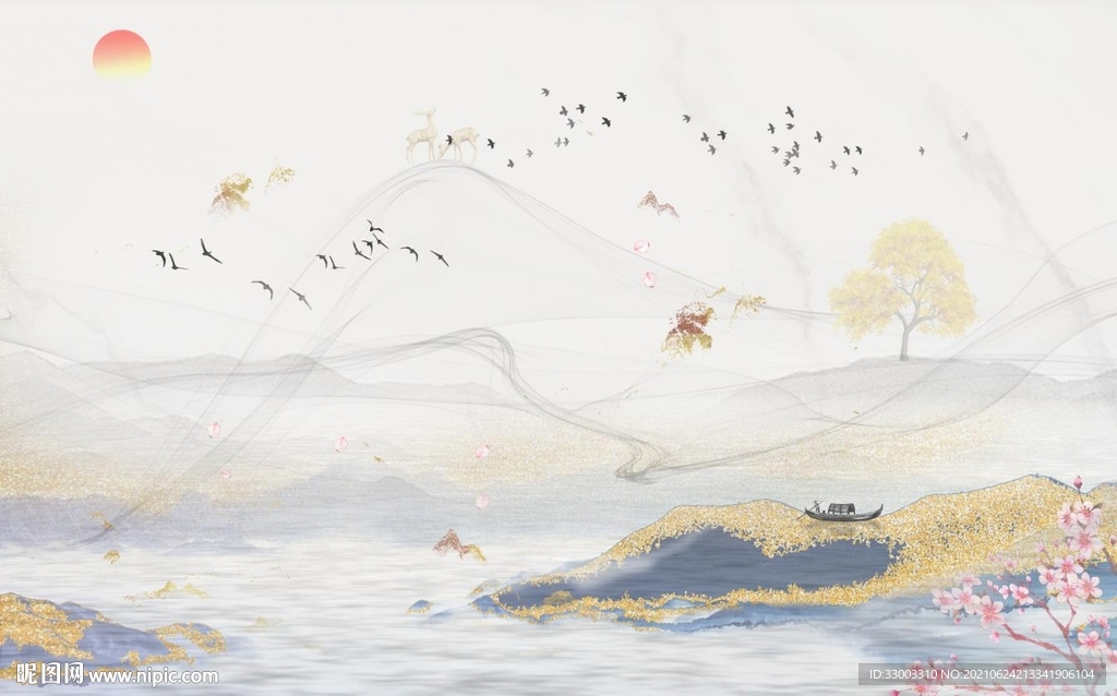 新中式山水背景墙