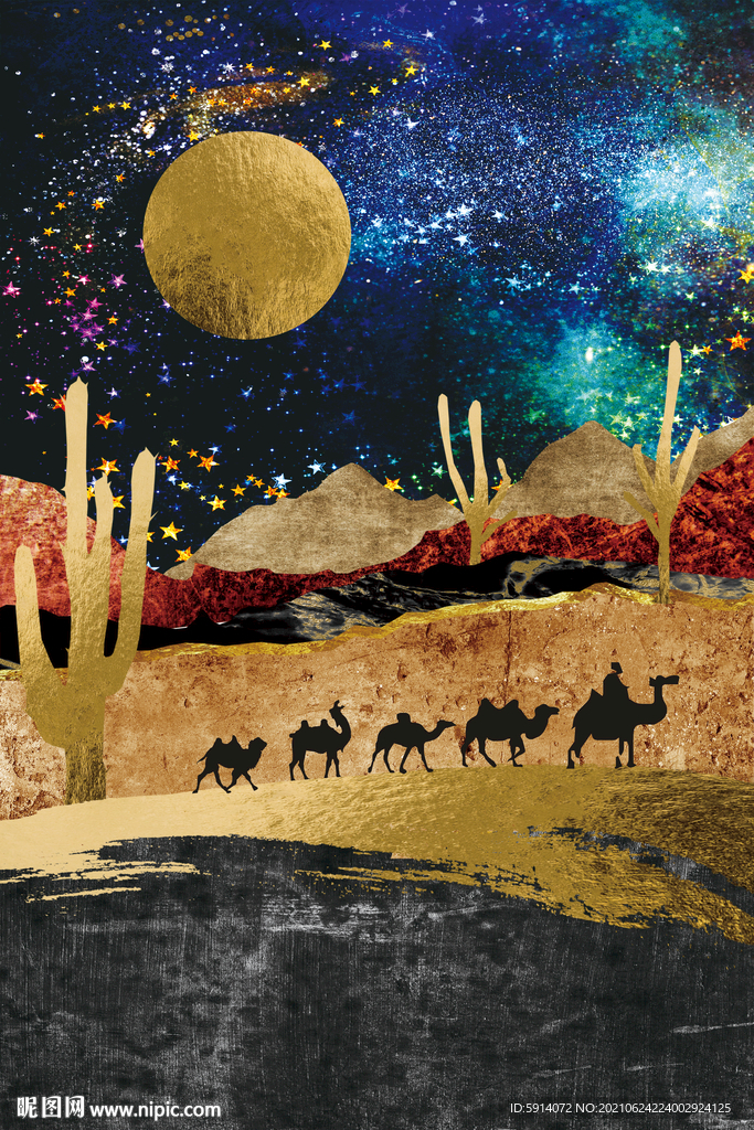 装饰画 抽象画 夜景 骆驼