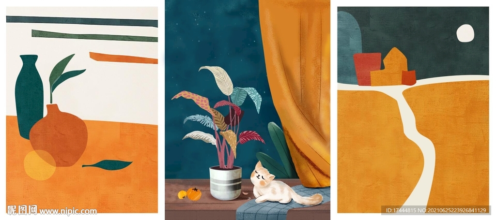 北欧清新手绘花卉莫兰迪装饰画