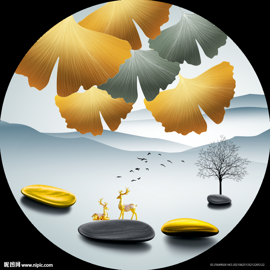 麋鹿卵石家大叶大