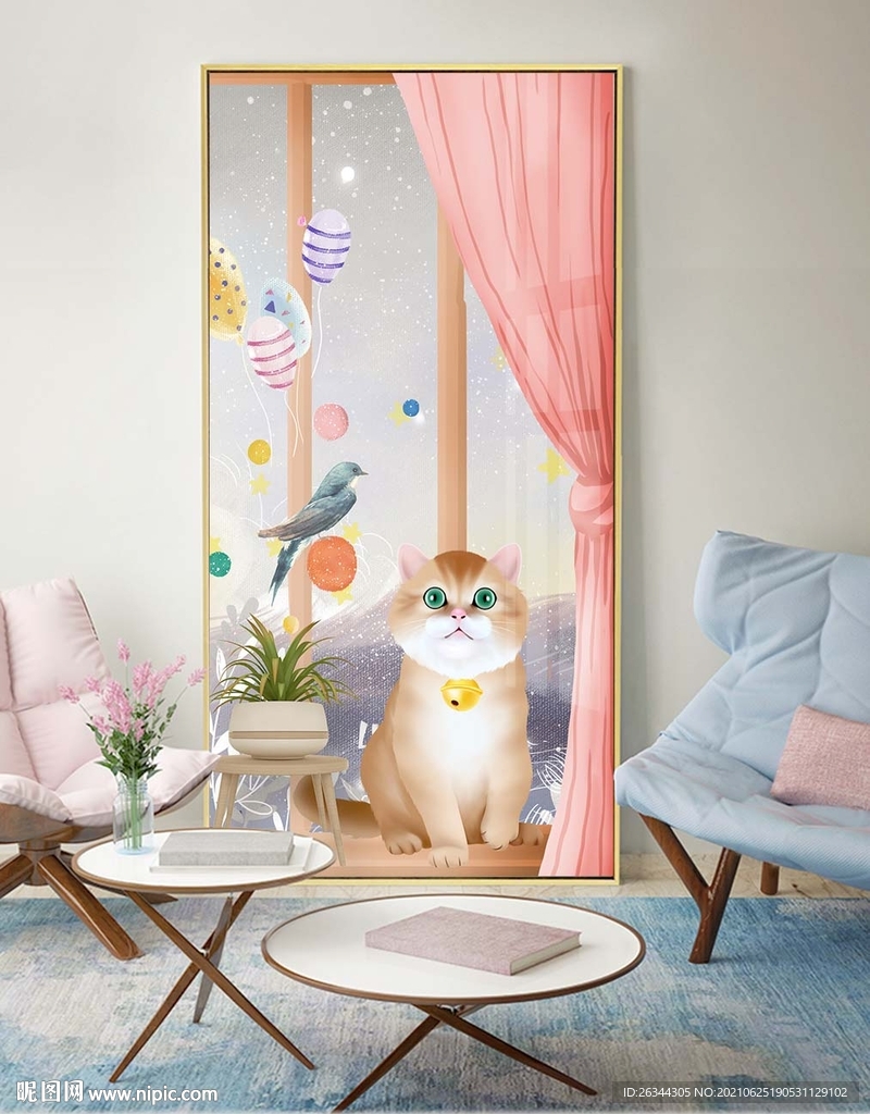 猫咪治愈风装饰画