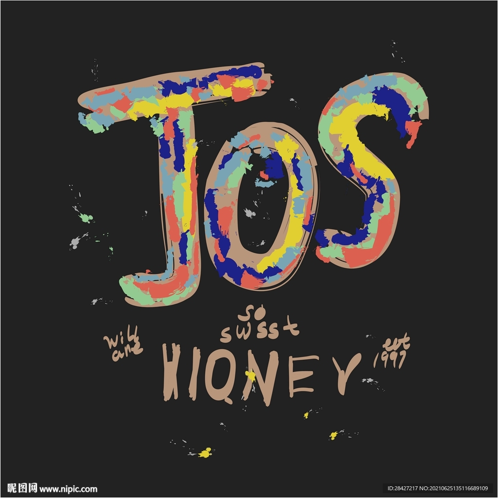 潮牌手绘彩色字母印花图案JOS