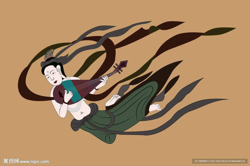 敦煌莫高窟390窟壁画琵琶飞天