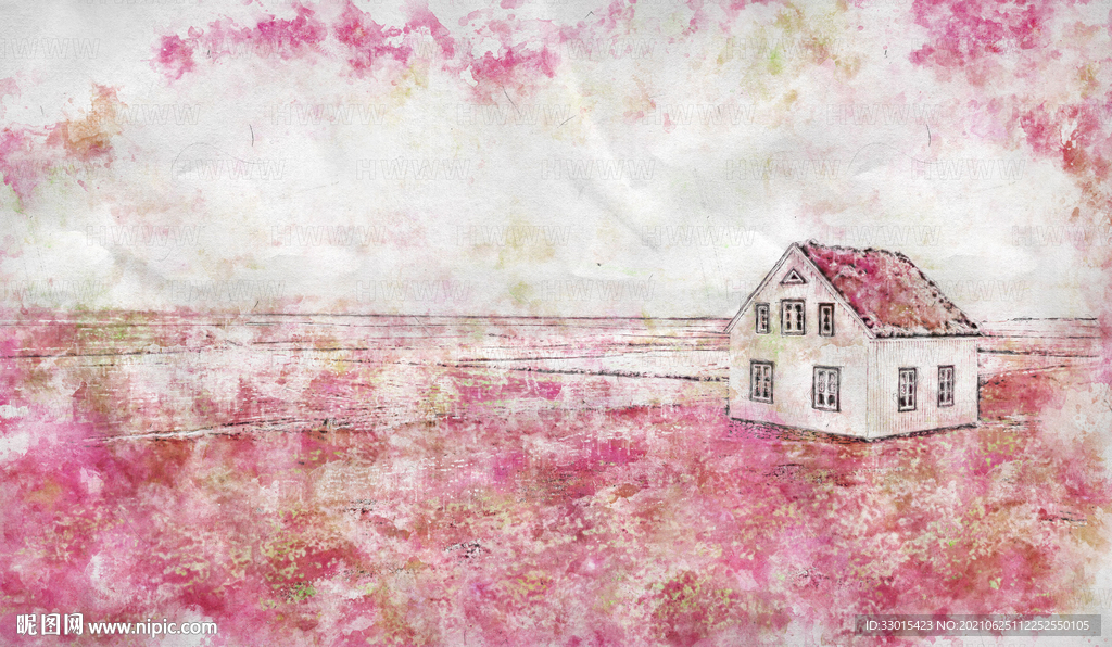 草原房子手绘水彩插画装饰画