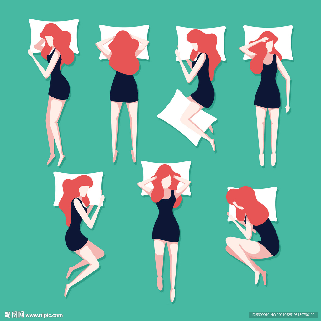 人物插画时尚短裙美女连衣裙睡眠