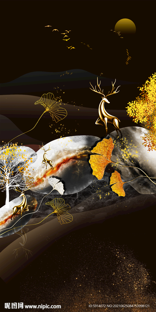 装饰画 抽象画 线条 麋鹿 