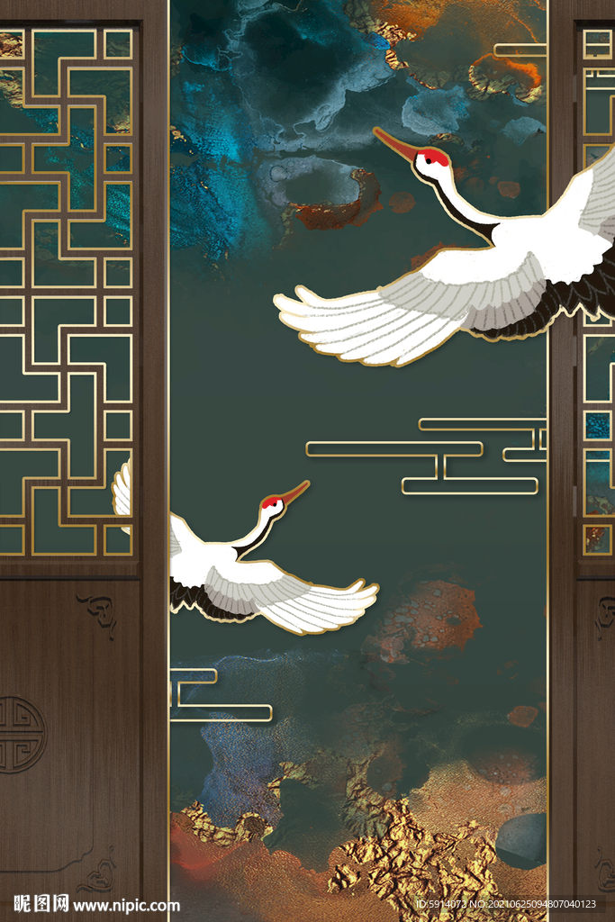 装饰画 抽象画 线条 仙鹤 门
