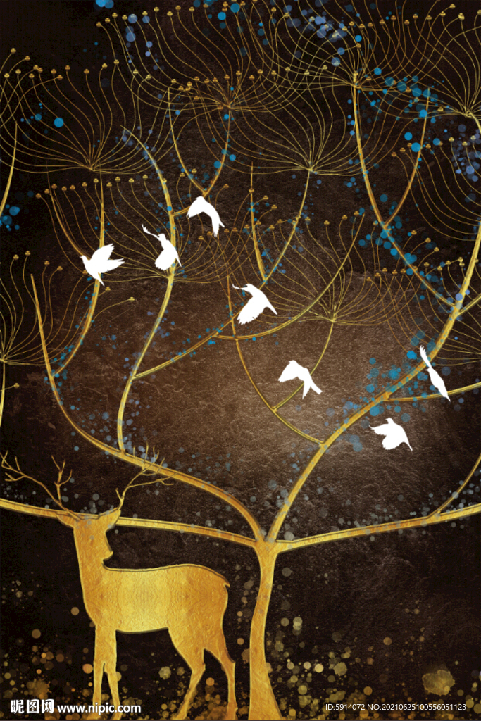 晶瓷画 金箔画 背景墙 三联画