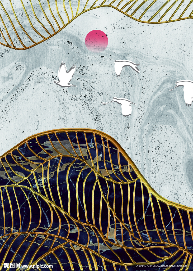 装饰画 抽象画 线条 鸟