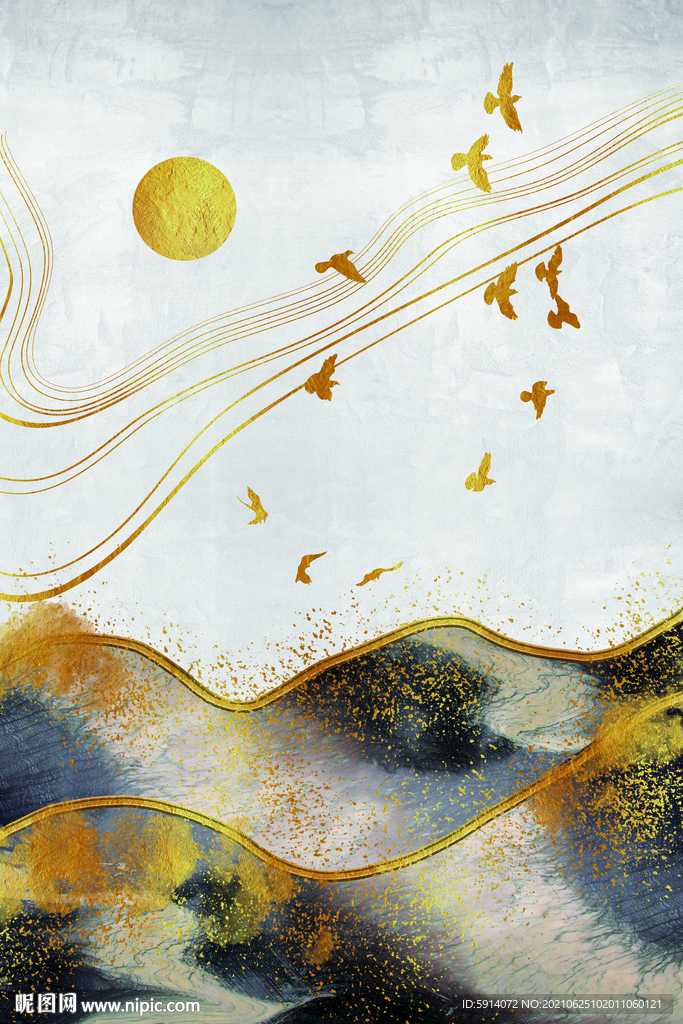 装饰画 抽象画 线条 鸟