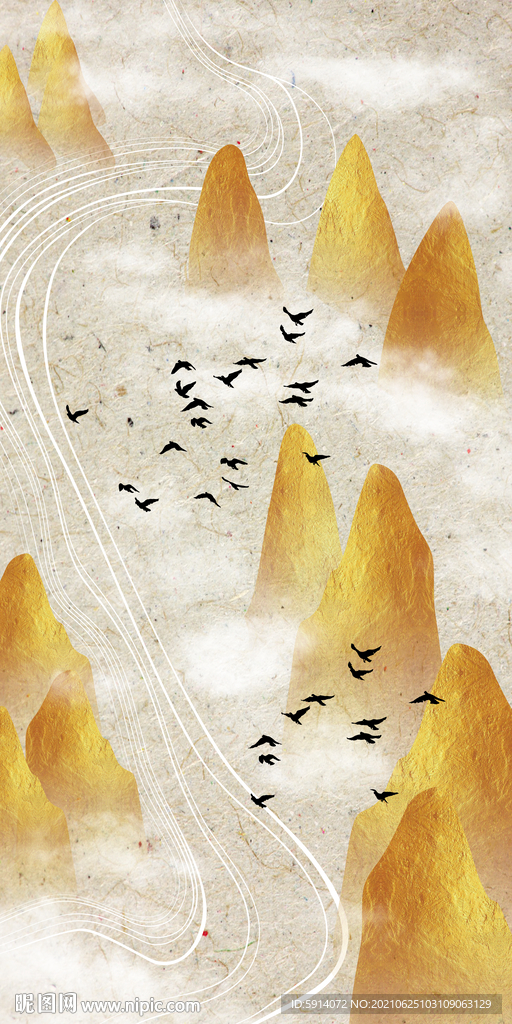 装饰画 抽象画 线条 金色山