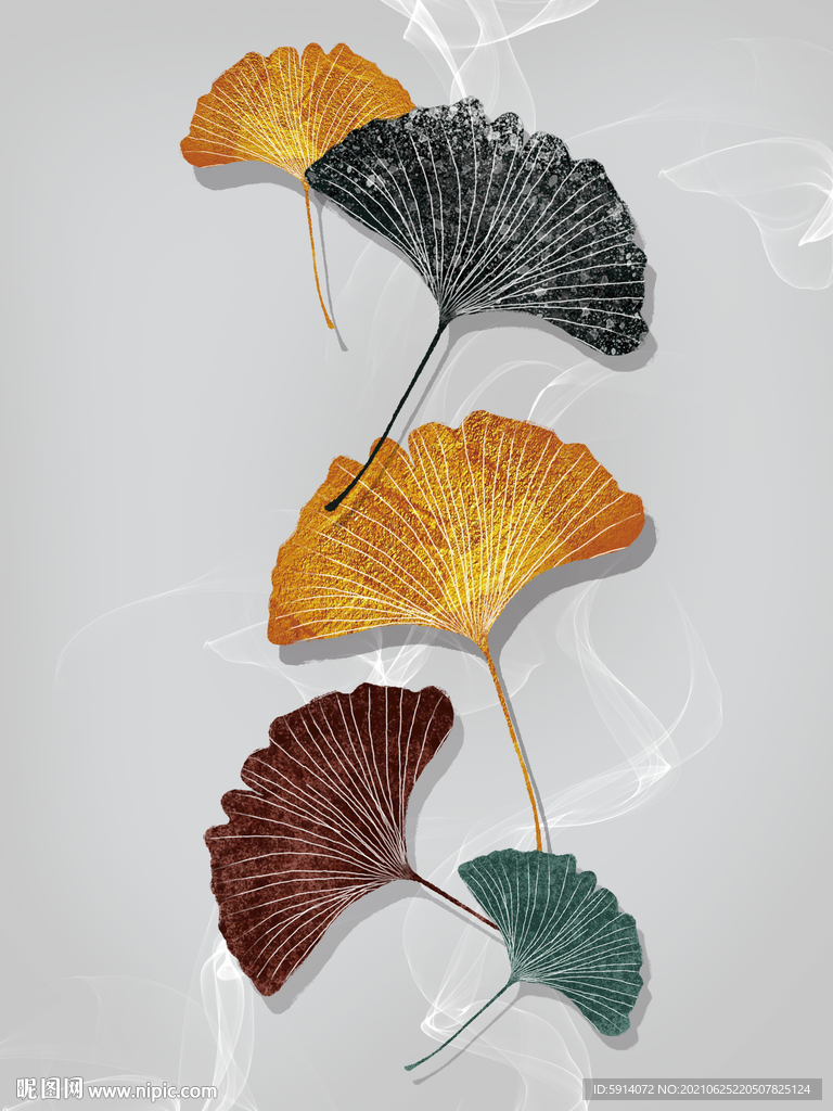 装饰画 抽象画 线条 杏叶