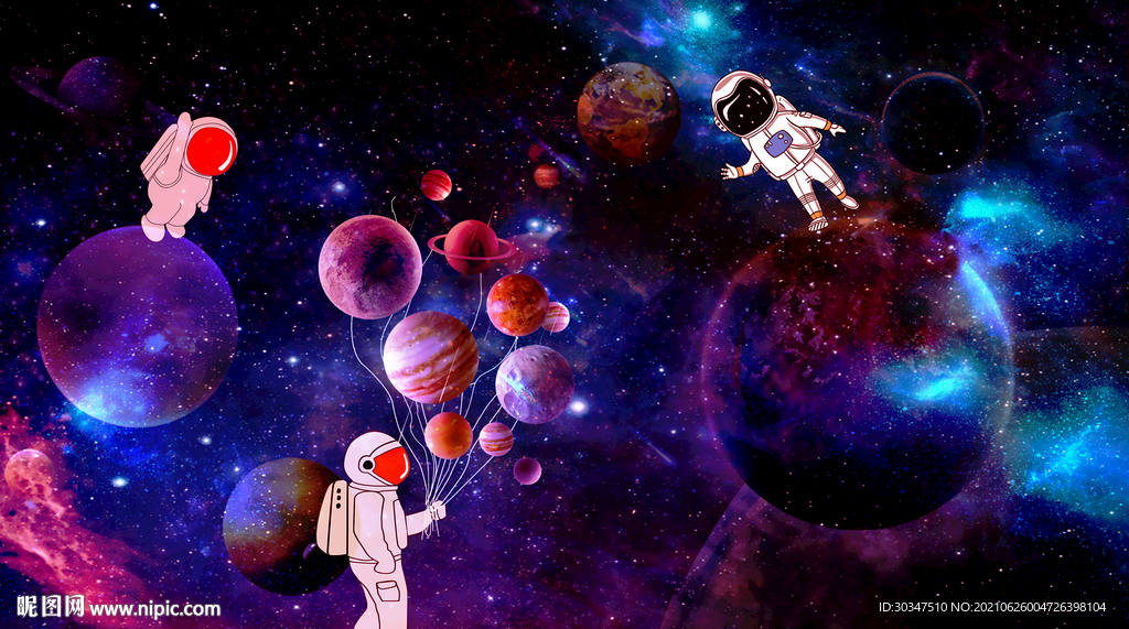 宇航员插画唯美星球儿童书房背景
