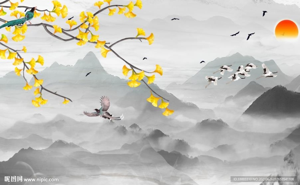 新中式山水背景墙