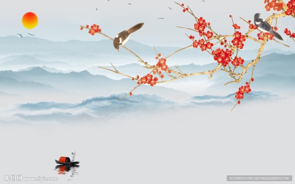 新中式山水背景墙