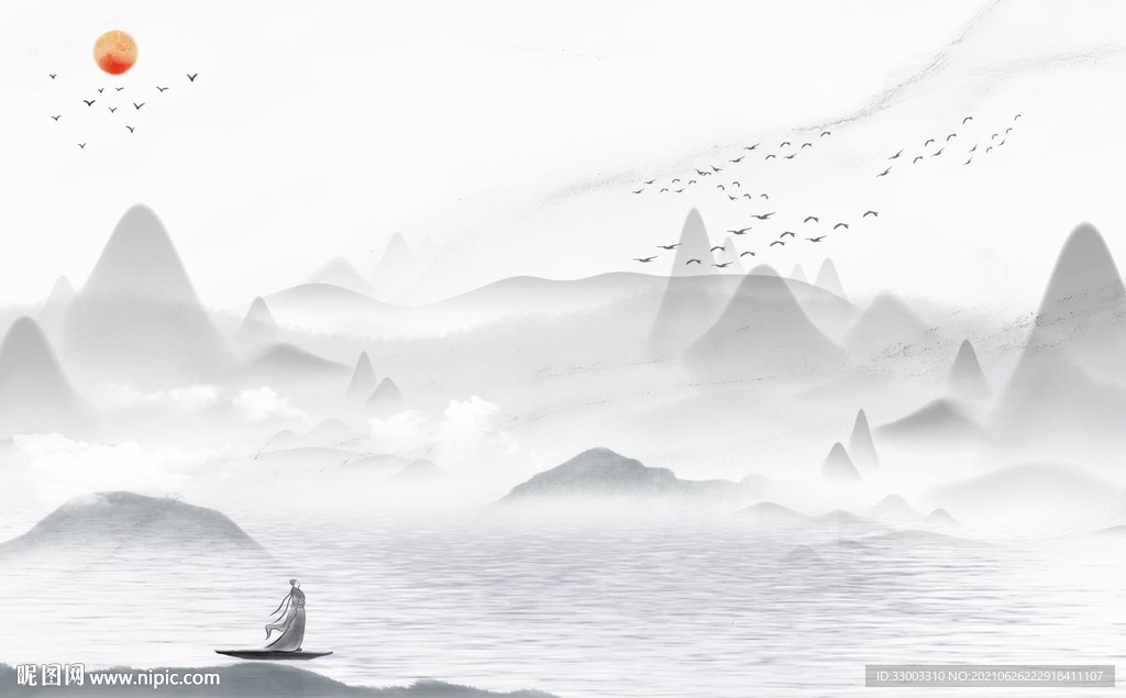 新中式山水背景墙