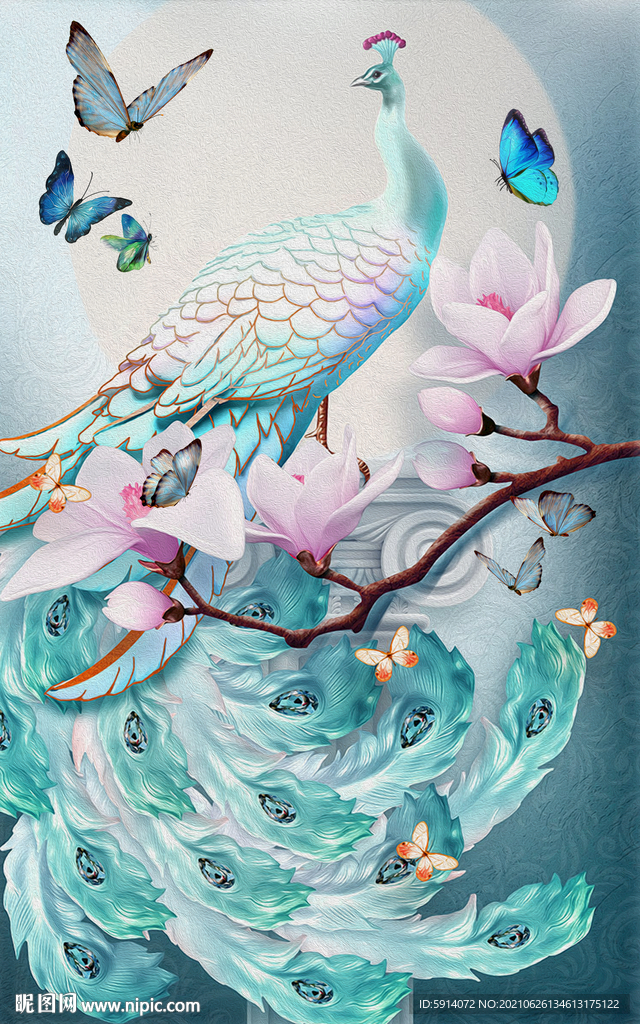 装饰画 孔雀 兰花 蝴蝶