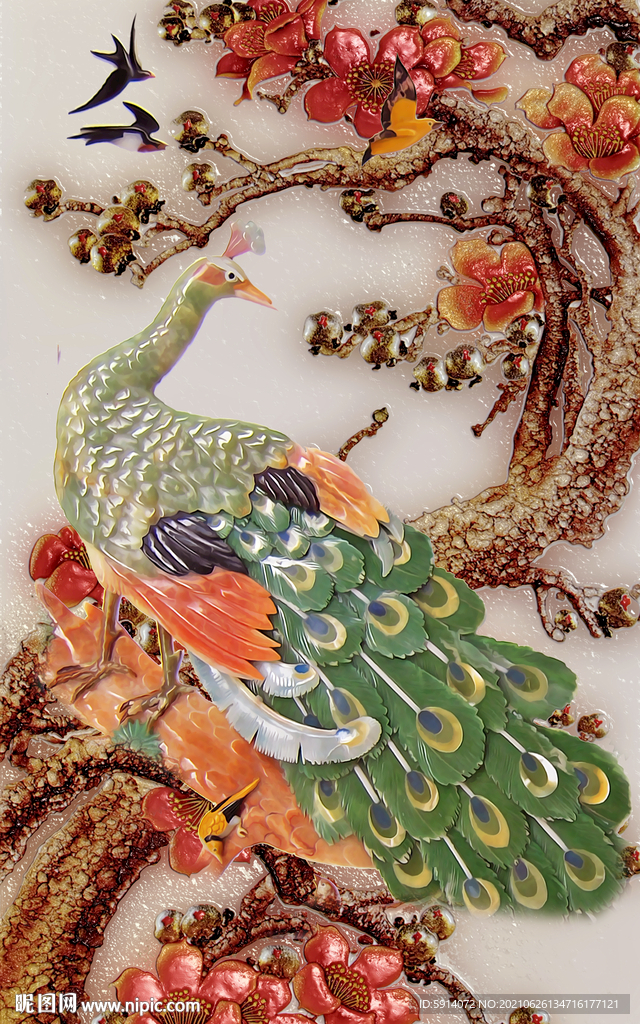装饰画 孔雀 梅花