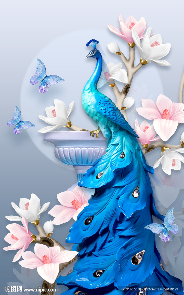 装饰画 孔雀 兰花 蝴蝶