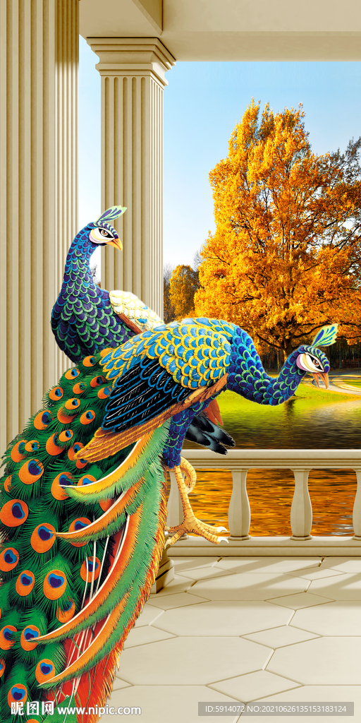 装饰画 孔雀 树