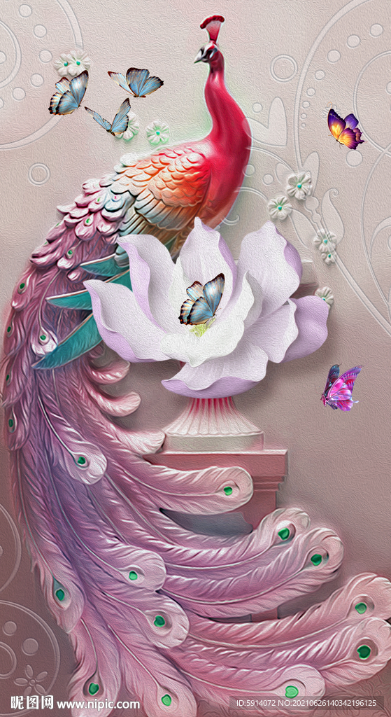 装饰画 孔雀 兰花 蝴蝶