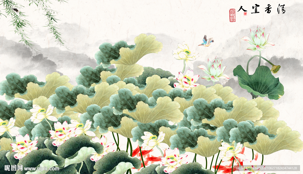 荷花背景墙