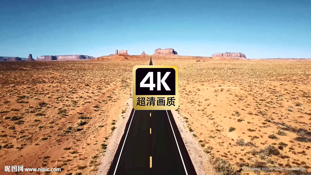 航拍汽车在沙漠荒野高速公路行驶