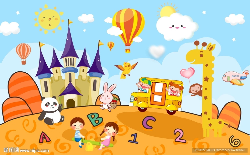 卡通童话世界数字星球背景墙