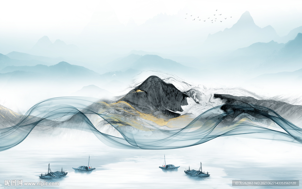 无框画新山水画 文件TIF分层