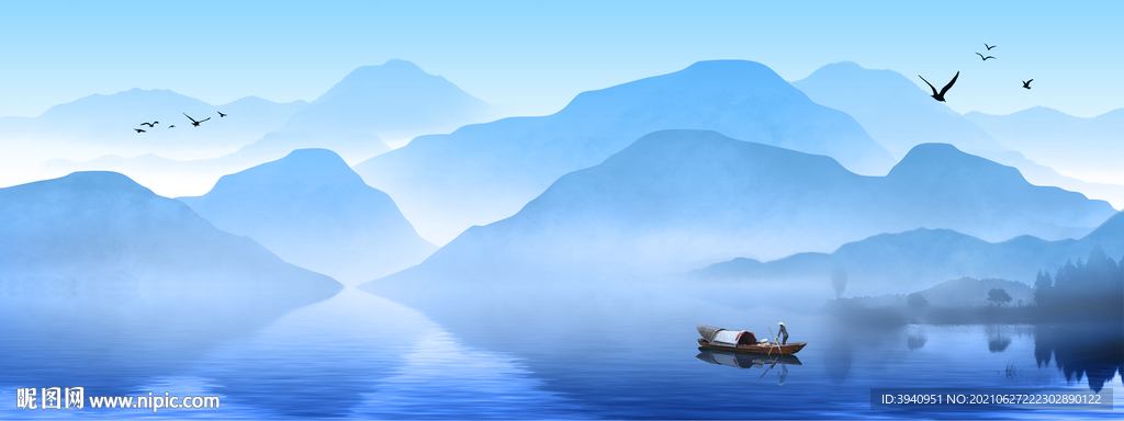 远山近水水墨风景