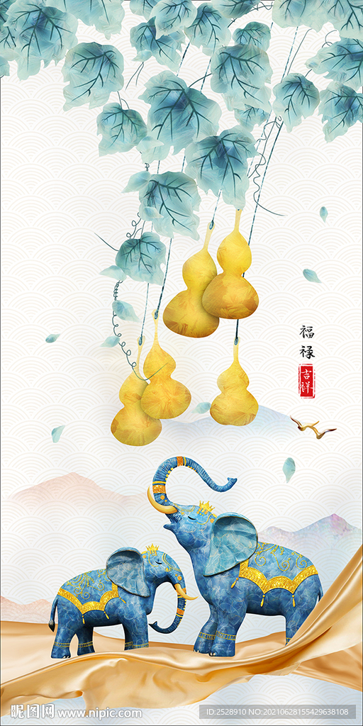 五福临门福禄吉祥新中式装饰画