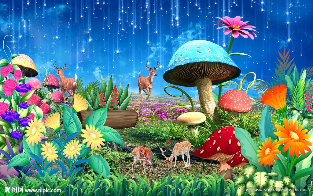童话世界蘑菇梦幻场景风景画背景